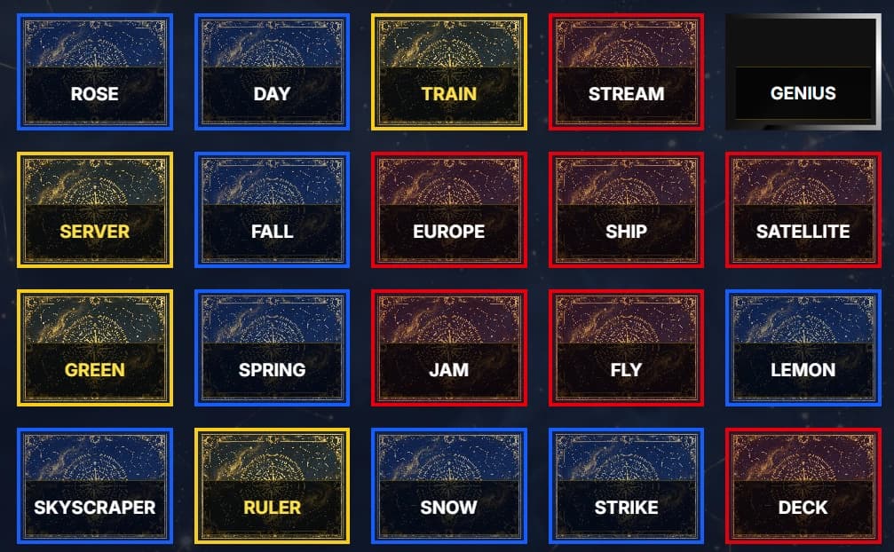 Fatenames game board showing the word grid from the Fateweaver perspective