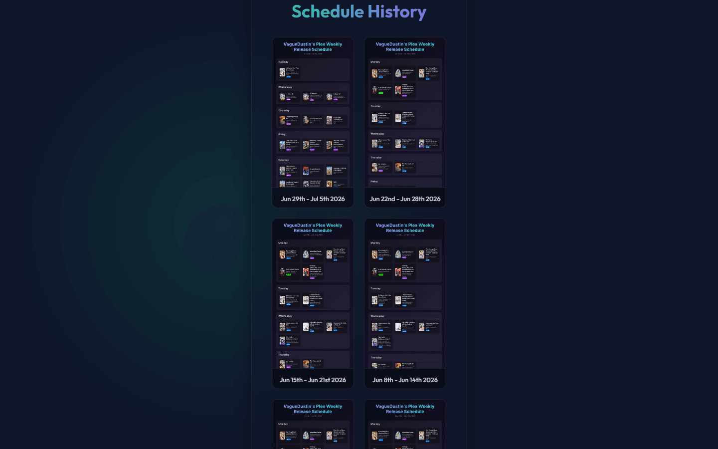 Gallery of generated weekly release schedule graphics